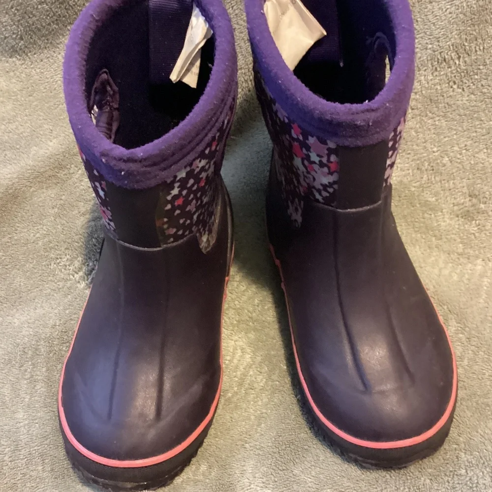 Toddler Girl Cat & Jack Purple Rain Boots Size 7 8 Stars & Hearts Camp